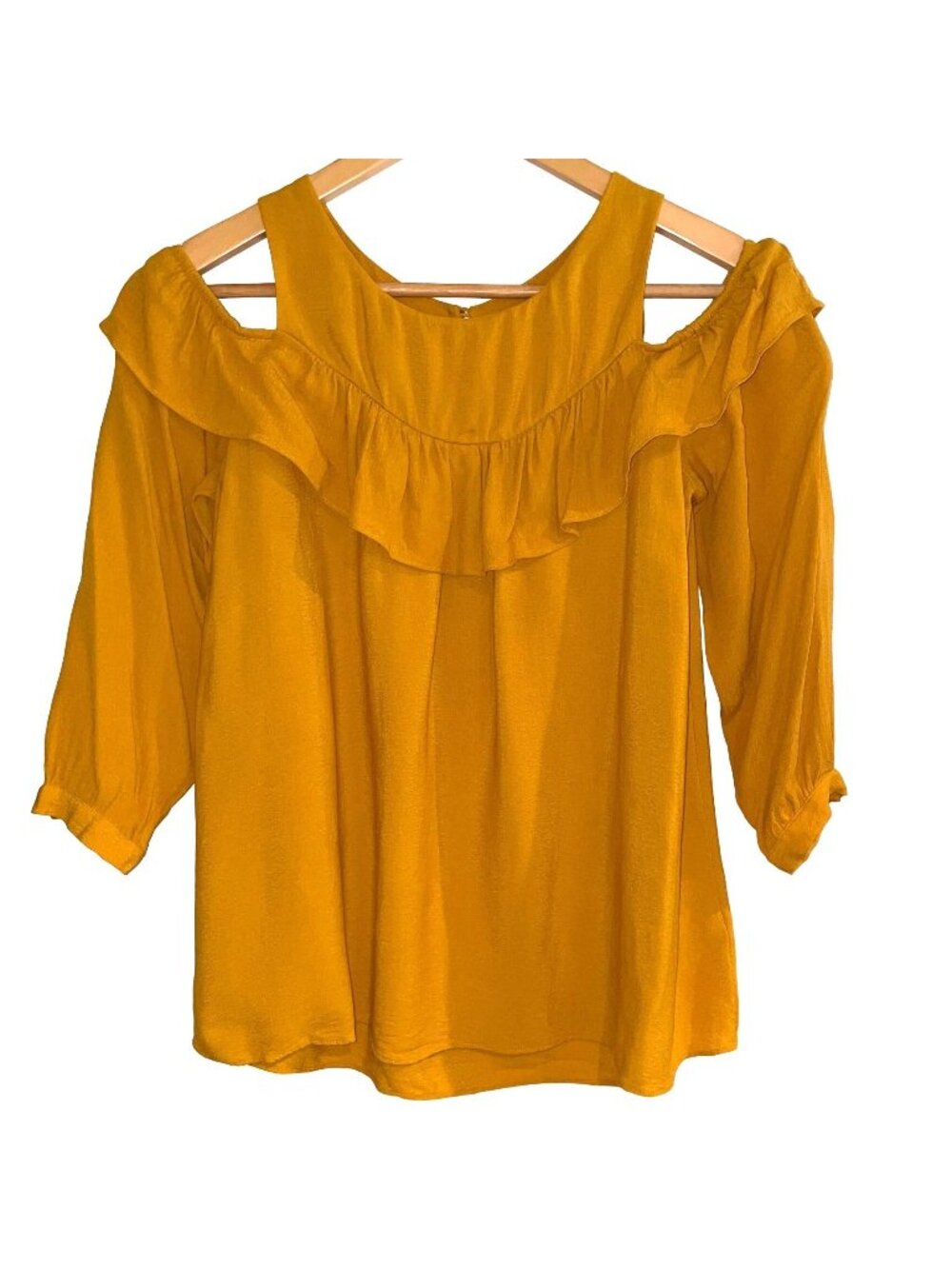 Maeve Cold Shoulder Top Blouse Size 2 Mustard Yellow Anthropologie Ruffle XS